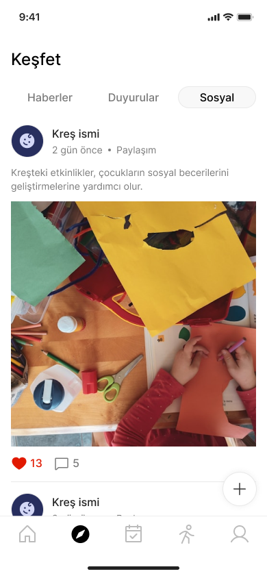 KreşimCepte Mobil Uygulaması Sosyal Medya Ekranı